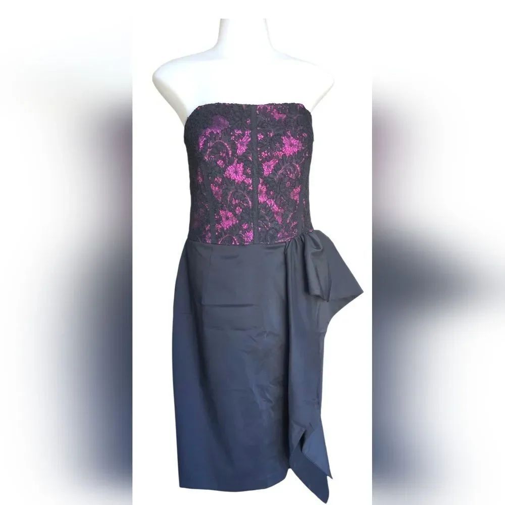 David Meister Strapless Black and Pink Dress - 12